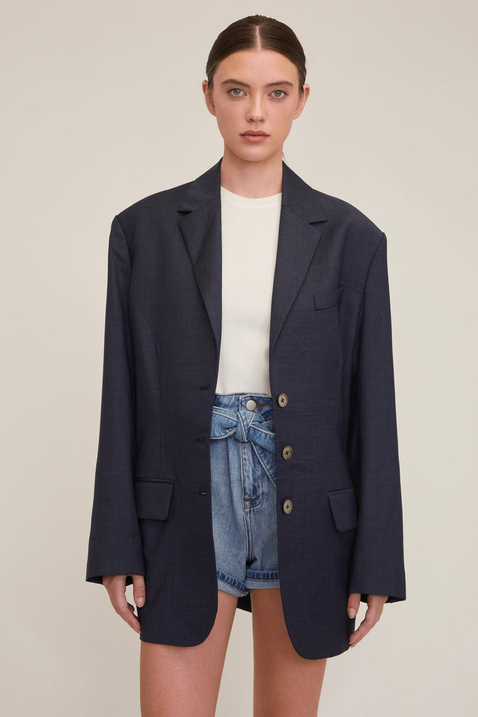 Banks Paper Bag Denim Boyfriend Short in Light Vintage Stone Wash | MARISSA WEBB