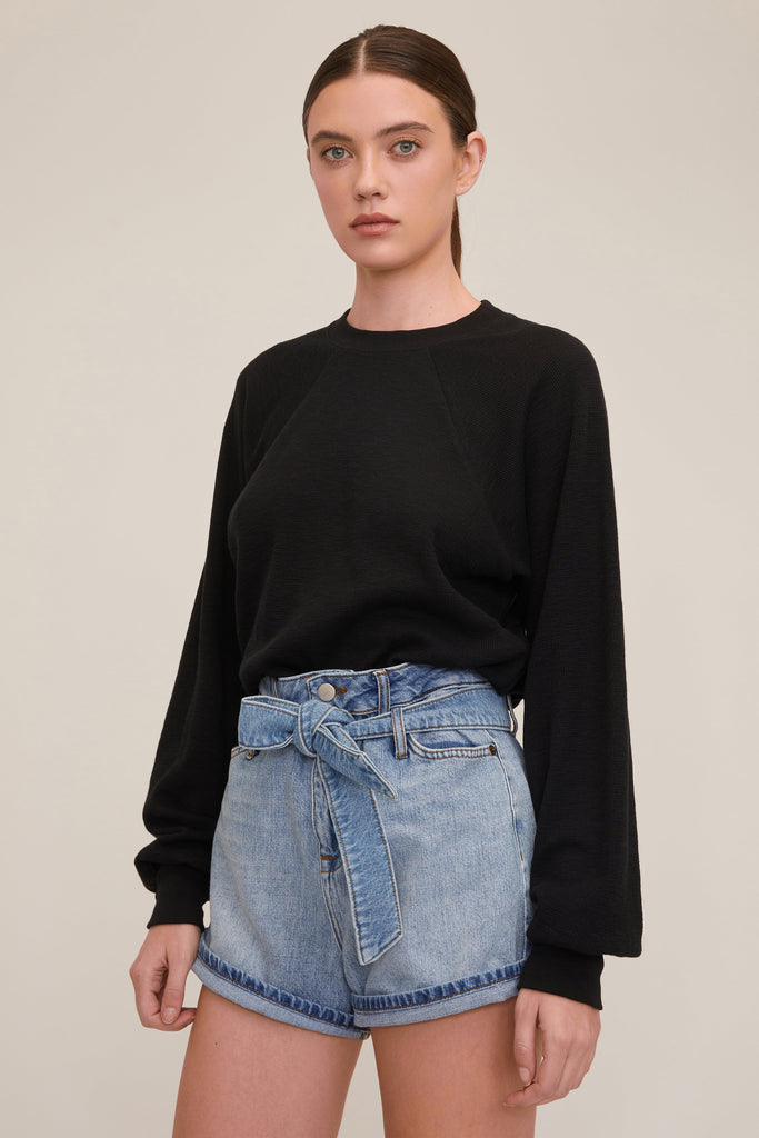Banks Paper Bag Denim Boyfriend Short in Light Vintage Stone Wash | MARISSA WEBB
