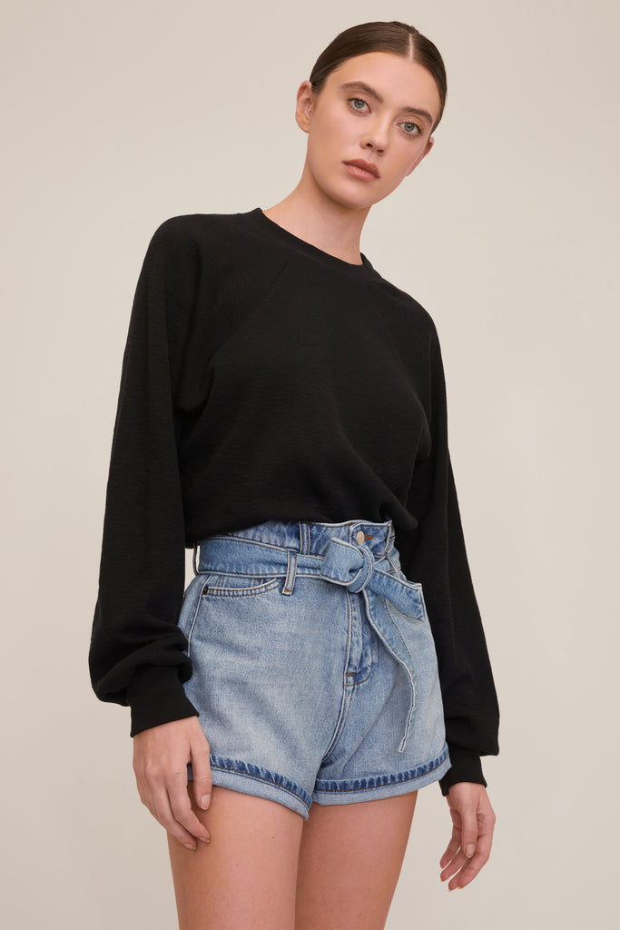 Banks Paper Bag Denim Boyfriend Short in Light Vintage Stone Wash | MARISSA WEBB
