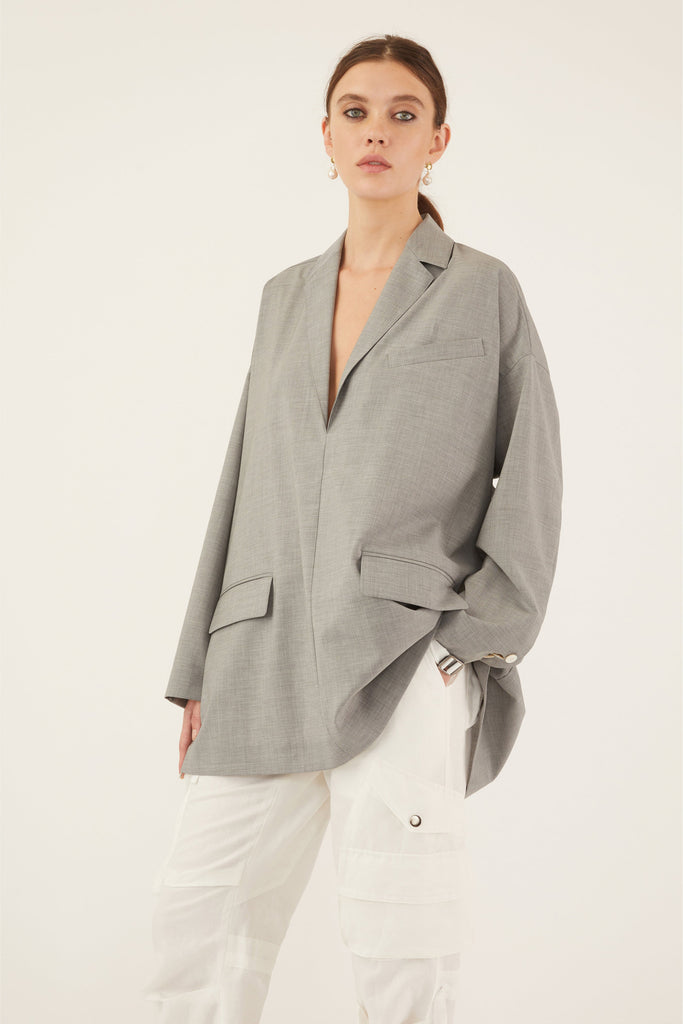 Elaine Tropical Wool Tunic Blazer in Dove Grey | MARISSA WEBB