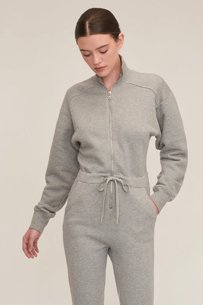 Red-Eye French Terry Zip Front Jumpsuit in Heather Grey | MARISSA WEBB