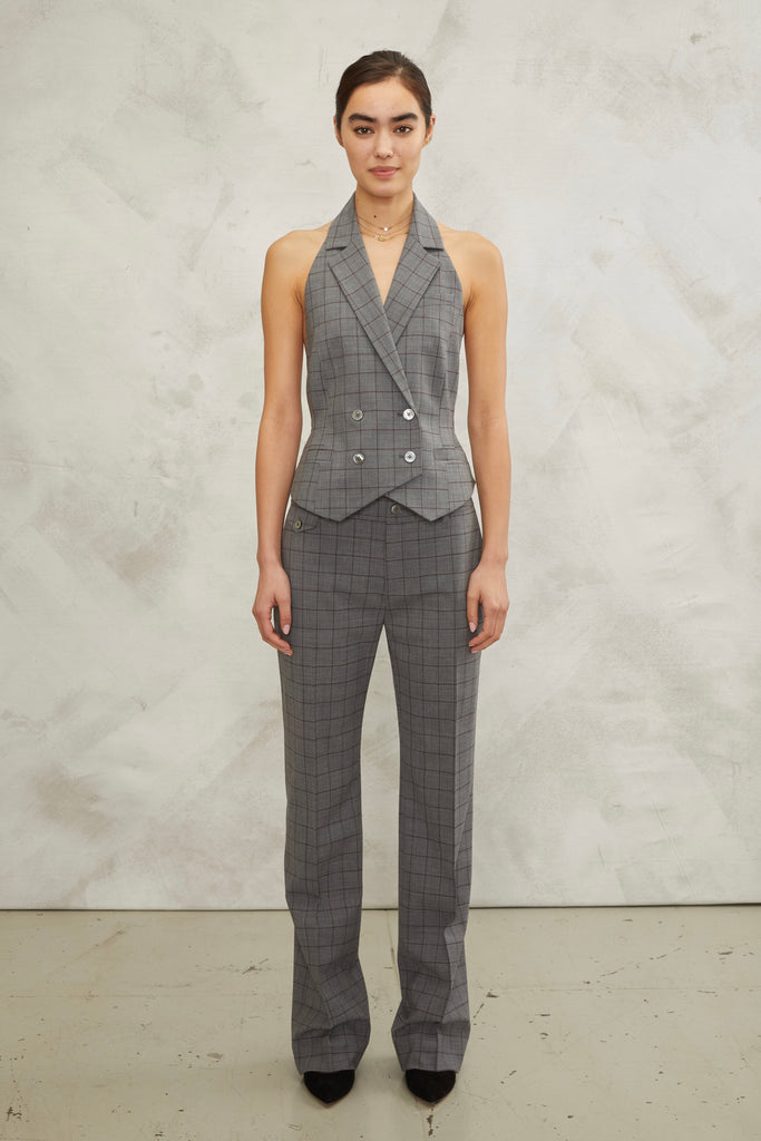 Ava Open Back Tuxedo Vest in Evelyn Window Pane