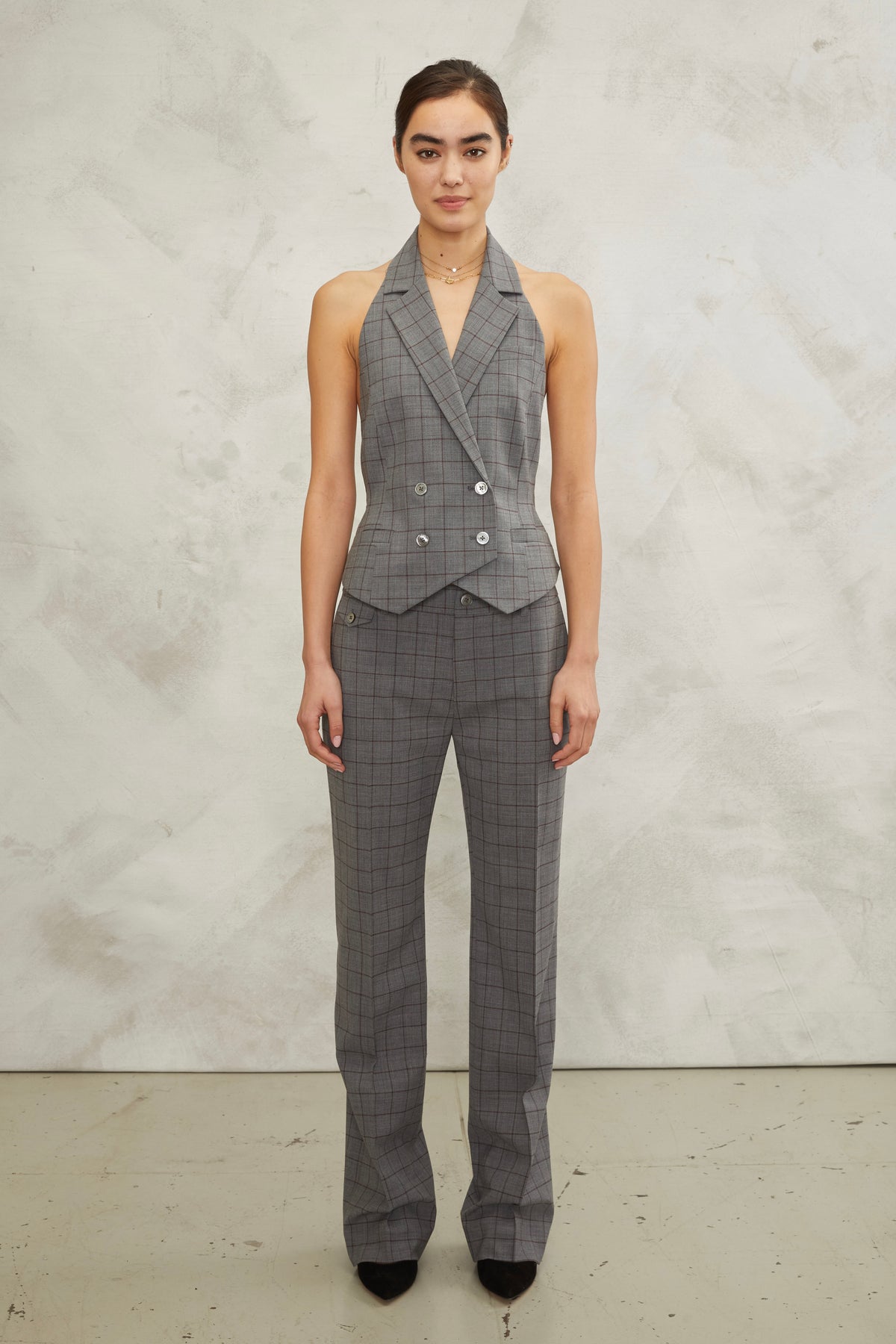 Ava Open Back Tuxedo Vest in Evelyn Window Pane