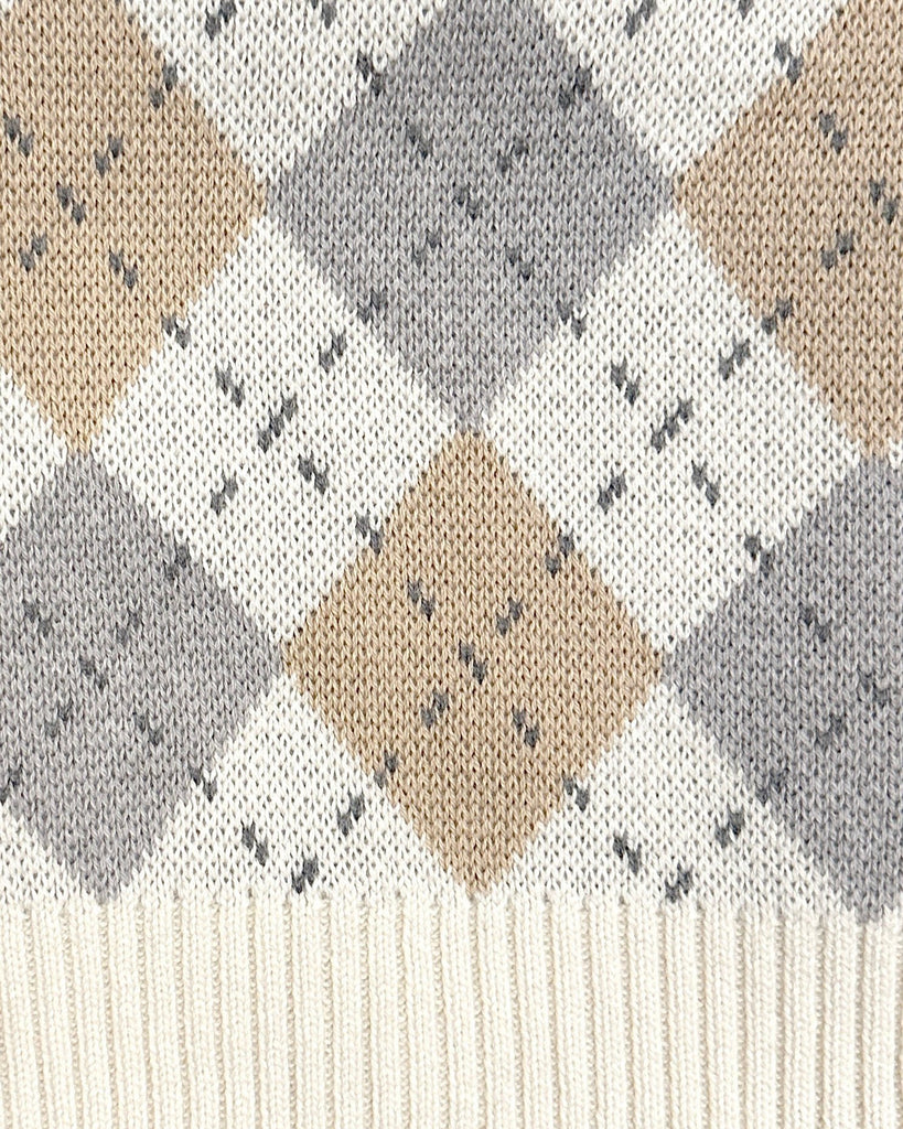 Cotton Cashmere V-Neck Sweater Vest - Ivory Camel Multi