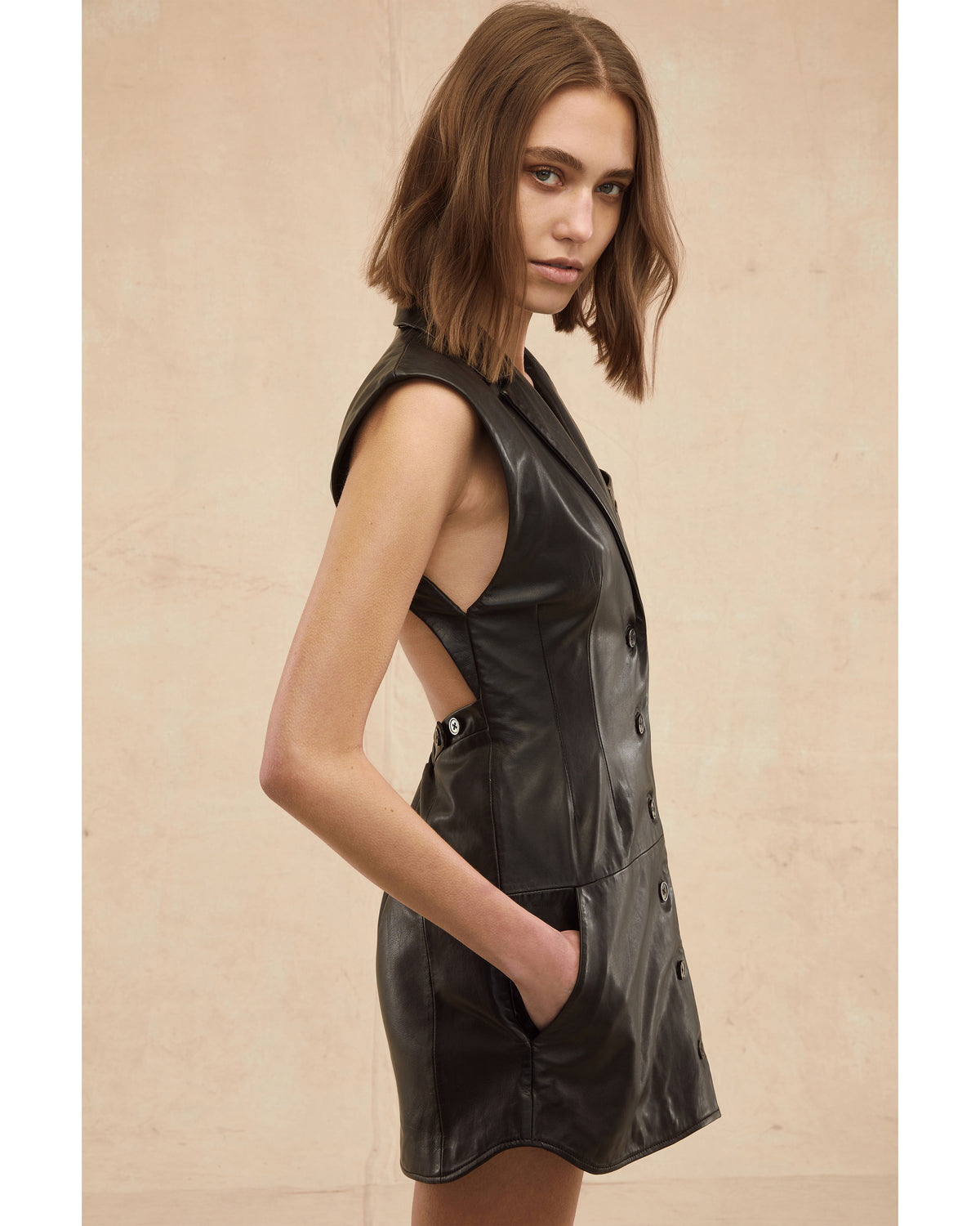 Enzo Leather Open Back Mini Dress | MARISSA WEBB