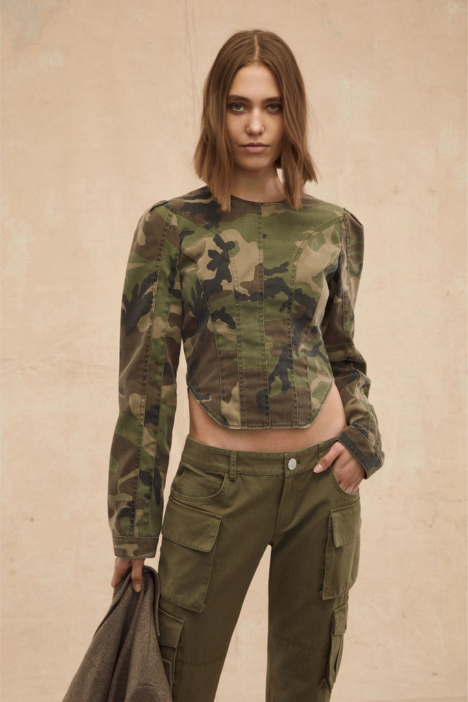 Lucy Camo Canvas Seamed Top | MARISSA WEBB