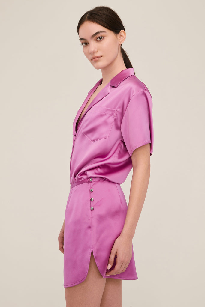 Margo Satin Notch Collar Camp Shirt in Magenta | MARISSA WEBB