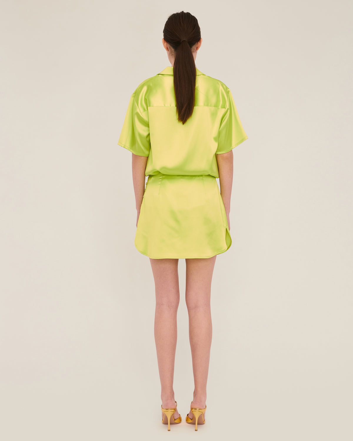 Kyle Satin Slip Mini Skirt in Neon Lime | MARISSA WEBB