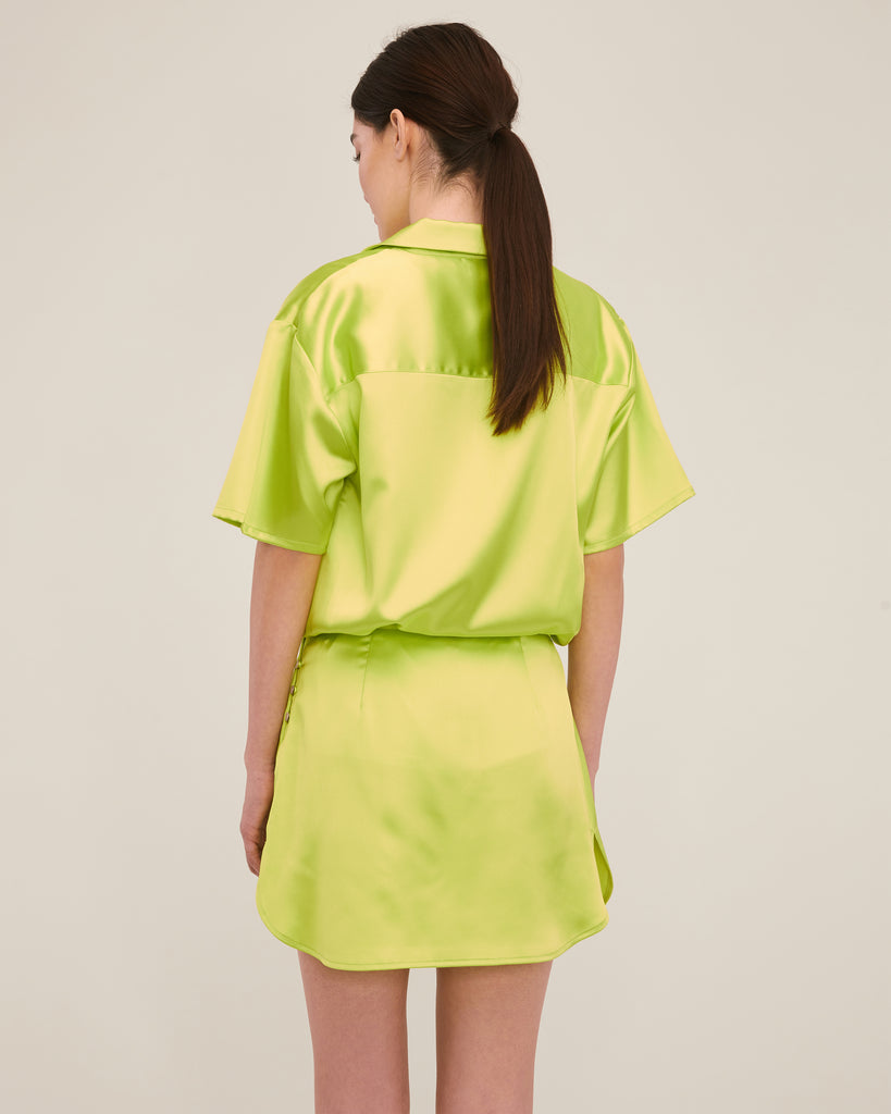 Kyle Satin Slip Mini Skirt in Neon Lime | MARISSA WEBB