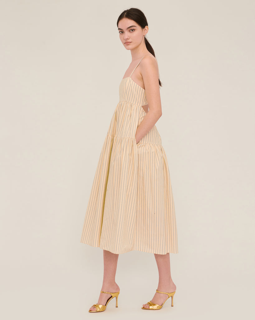 Eva Trapeze Midi Dress in Canary Edie Stripe | MARISSA WEBB