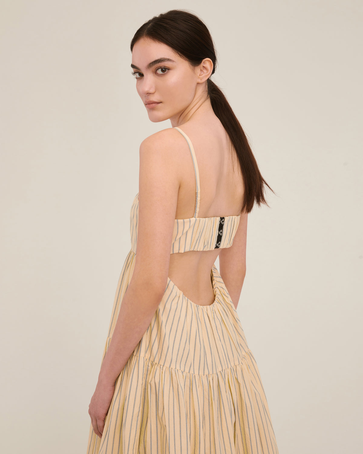 Eva Trapeze Midi Dress in Canary Edie Stripe | MARISSA WEBB