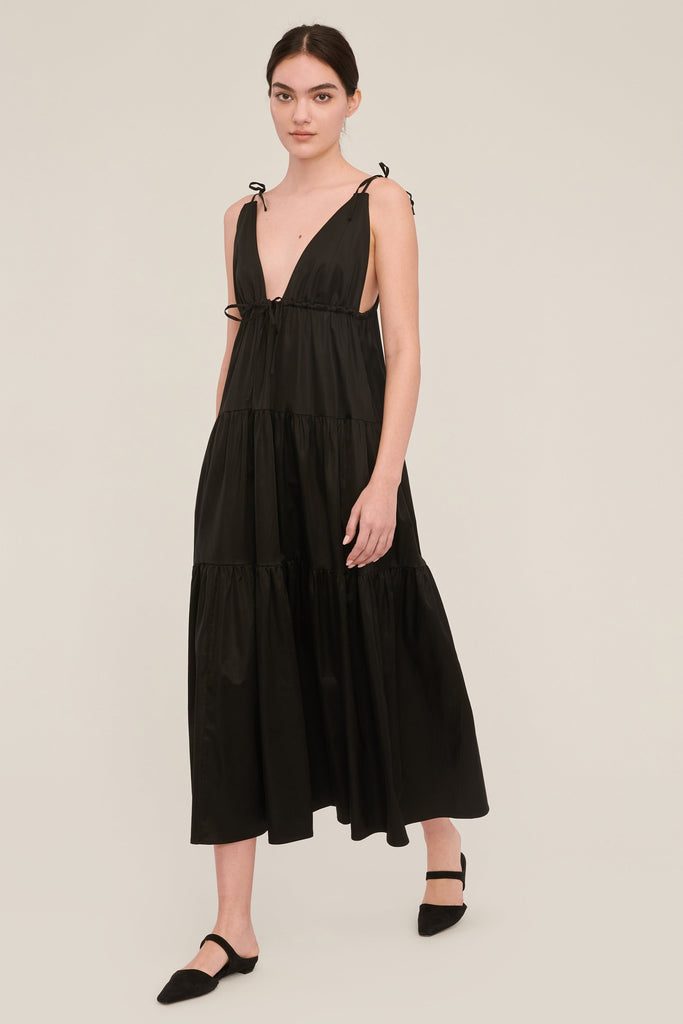 Elise Trapeze Midi Dress in Obsidian | MARISSA WEBB