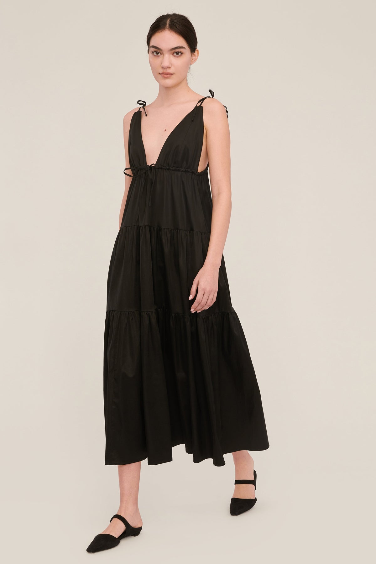 Elise Trapeze Midi Dress in Obsidian | MARISSA WEBB