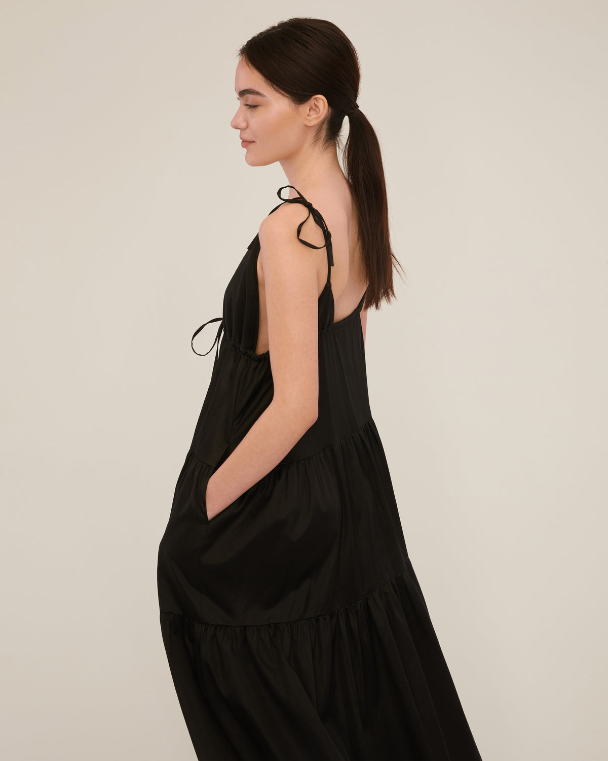 Elise Trapeze Midi Dress in Obsidian | MARISSA WEBB