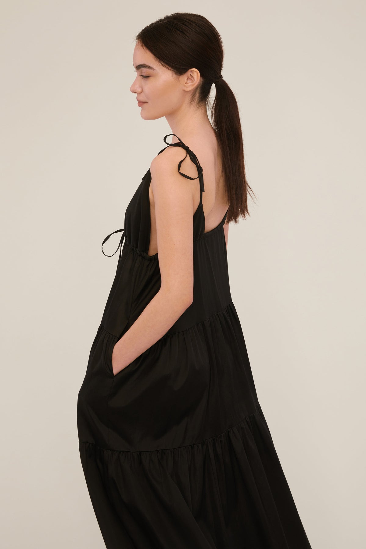 Elise Trapeze Midi Dress in Obsidian | MARISSA WEBB