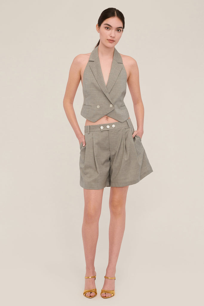 Ava Open Back Cropped Tuxedo Vest in Dove Grey | MARISSA WEBB