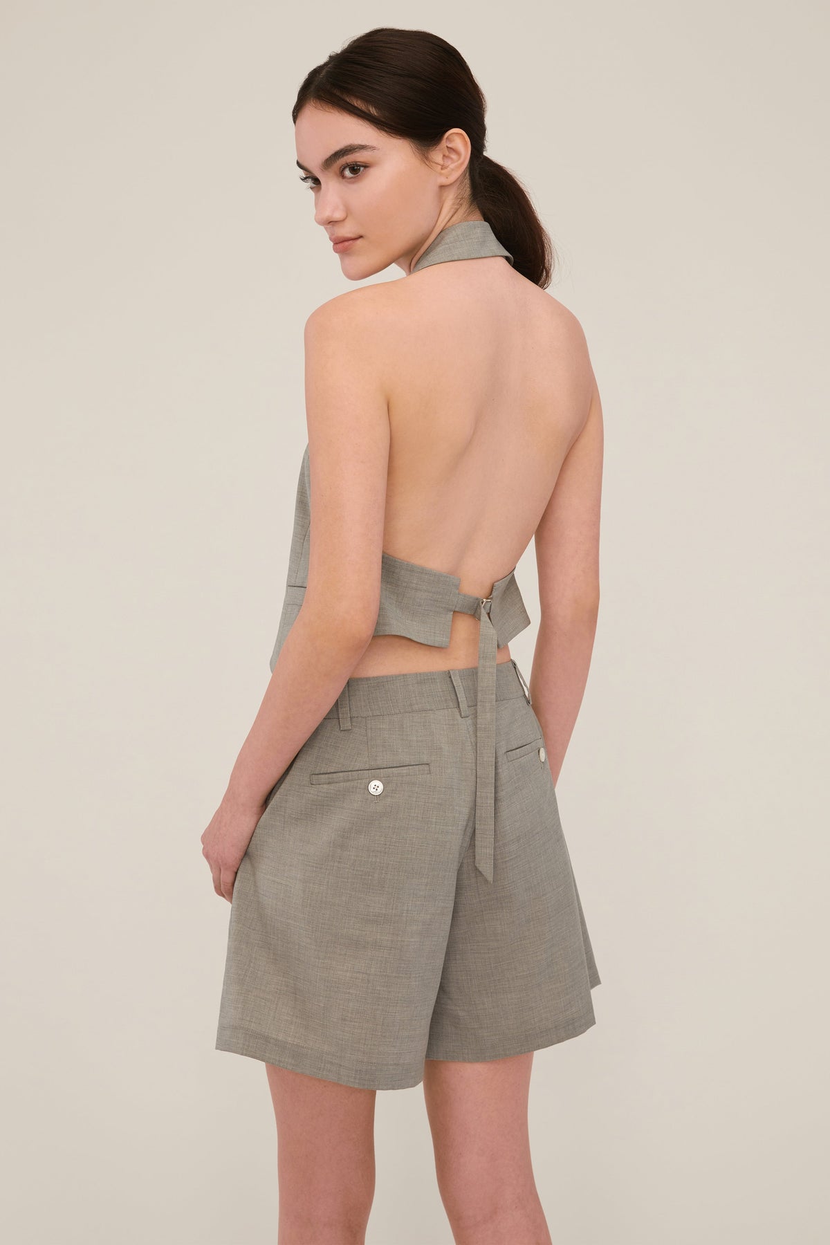 Ava Open Back Cropped Tuxedo Vest in Dove Grey | MARISSA WEBB