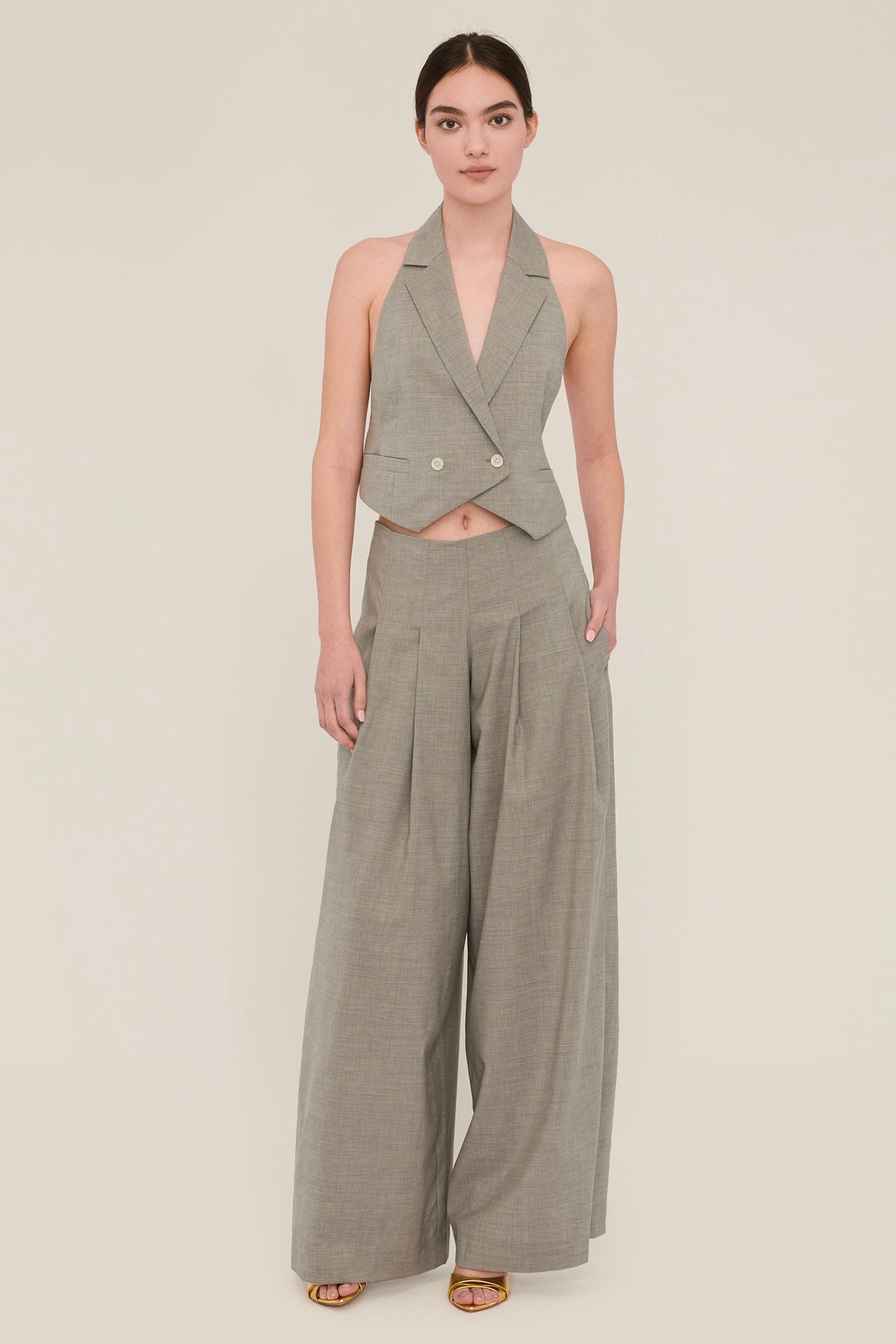 Miles High Waisted Wide Leg Trouser in Dove Grey | MARISSA WEBB