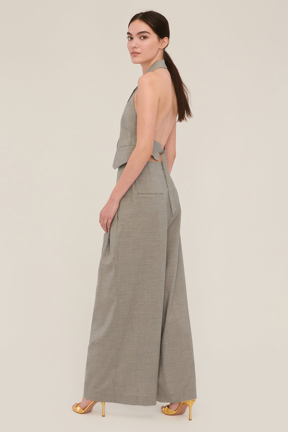 Miles High Waisted Wide Leg Trouser in Dove Grey | MARISSA WEBB
