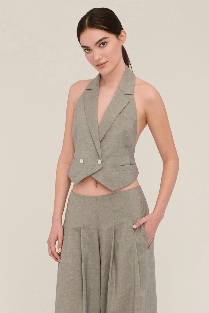 Miles High Waisted Wide Leg Trouser in Dove Grey | MARISSA WEBB