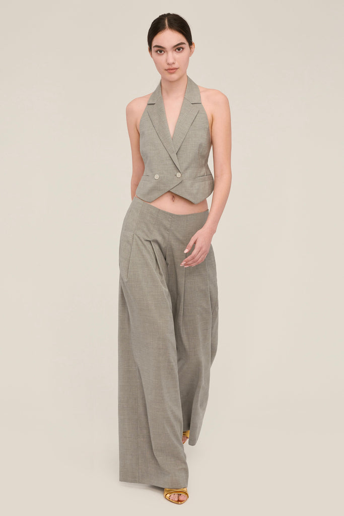Miles High Waisted Wide Leg Trouser in Dove Grey | MARISSA WEBB