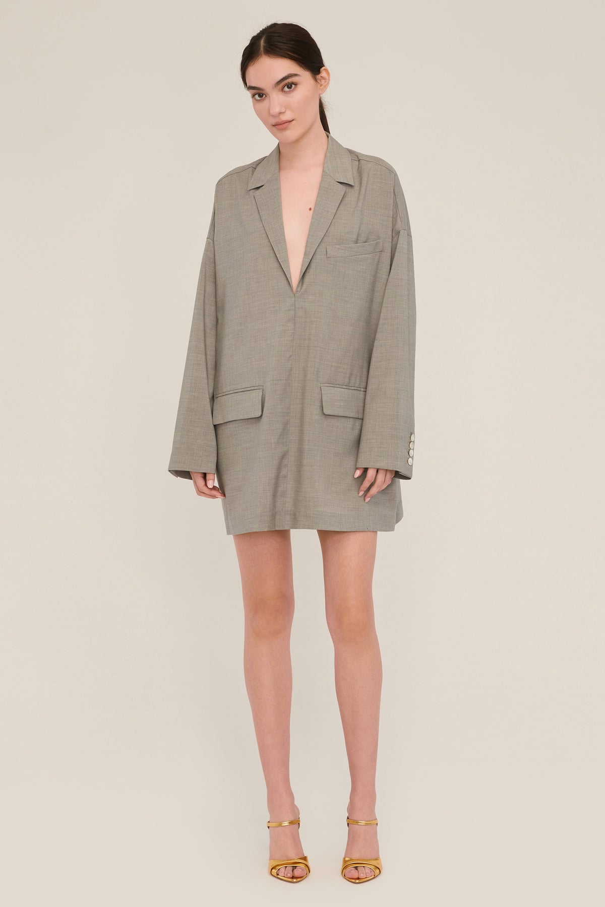 Elaine Tropical Wool Tunic Blazer in Dove Grey | MARISSA WEBB