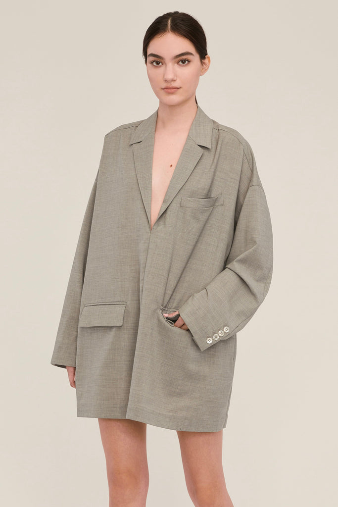 Elaine Tropical Wool Tunic Blazer in Dove Grey | MARISSA WEBB
