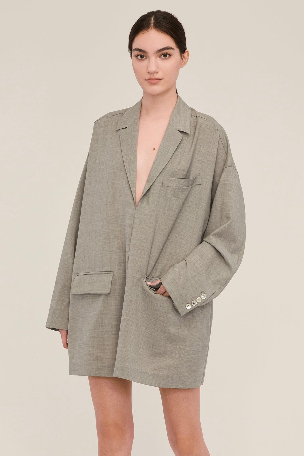 Elaine Tropical Wool Tunic Blazer in Dove Grey | MARISSA WEBB