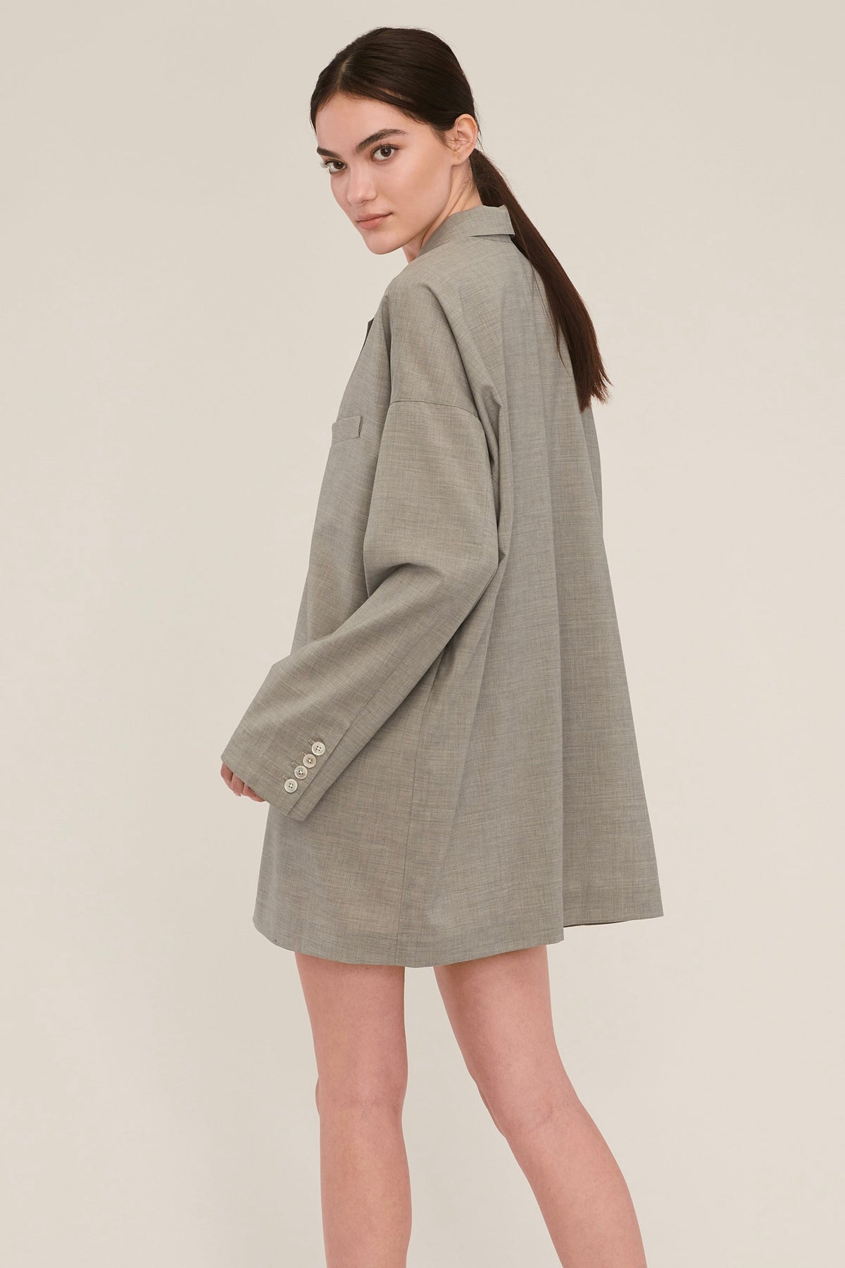 Elaine Tropical Wool Tunic Blazer in Dove Grey | MARISSA WEBB