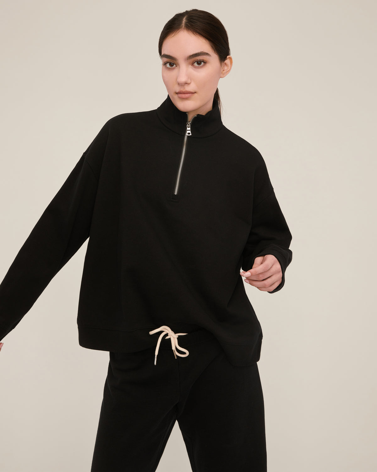 Teagan Quarter Zip Sweatshirt in Black | MARISSA WEBB