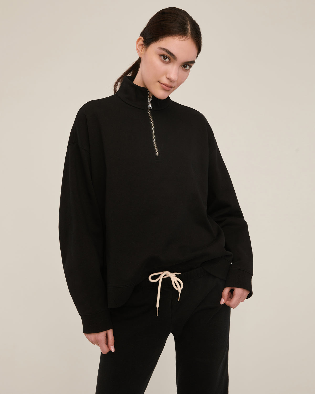 Teagan Quarter Zip Sweatshirt in Black | MARISSA WEBB