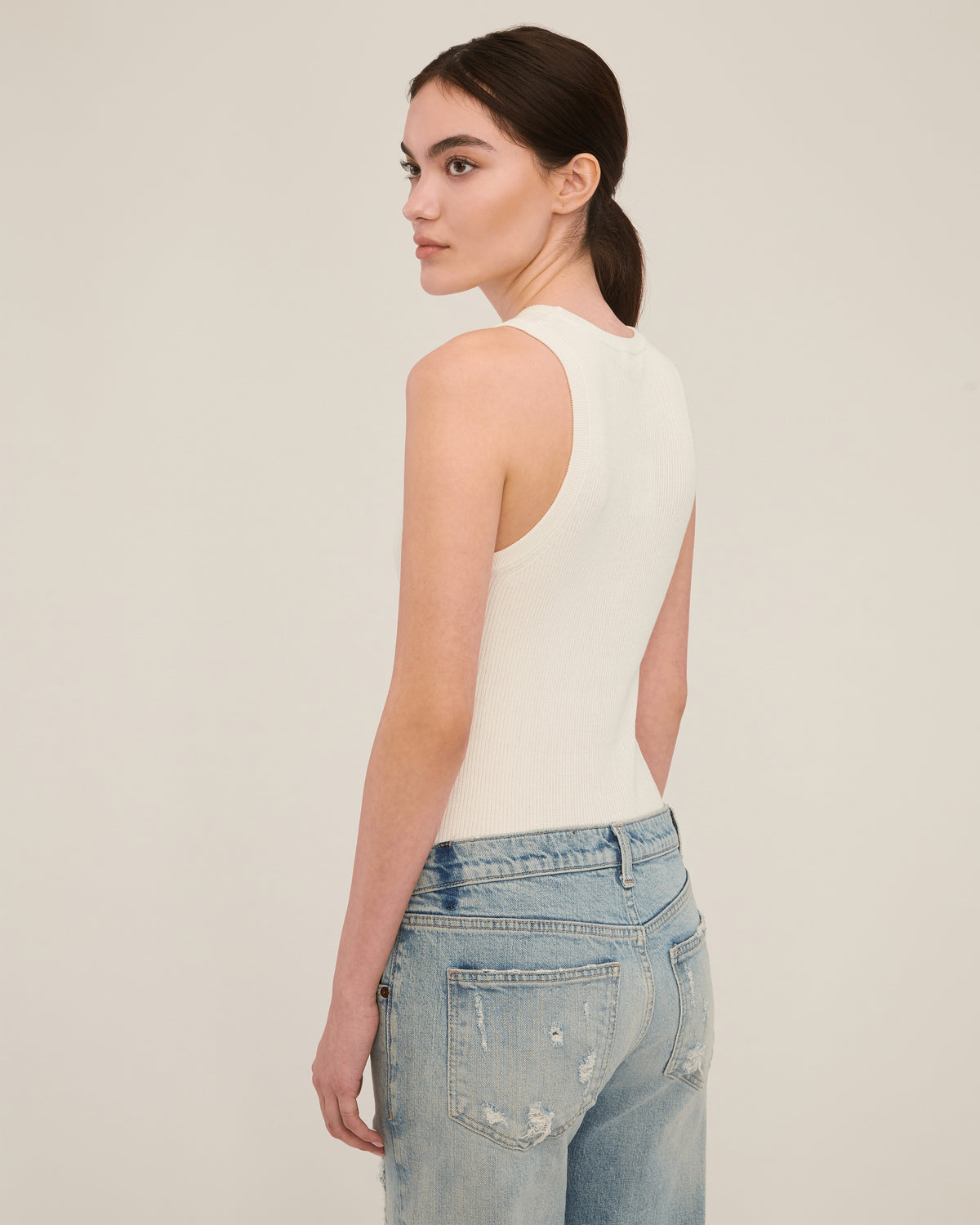 Drey Ribbed Slim Sweater Tank in White | MARISSA WEBB