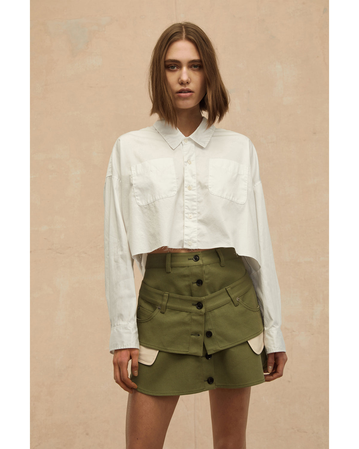 Davie Cropped Sateen Boyfriend Button Down