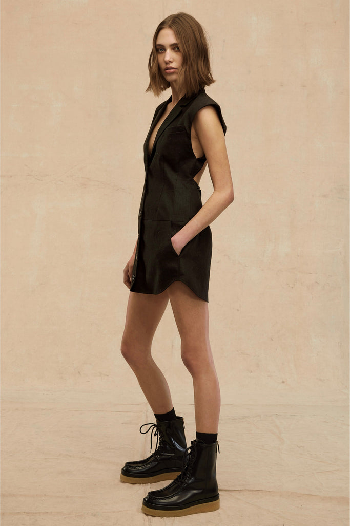 Enzo Linen Open Back Mini Dress