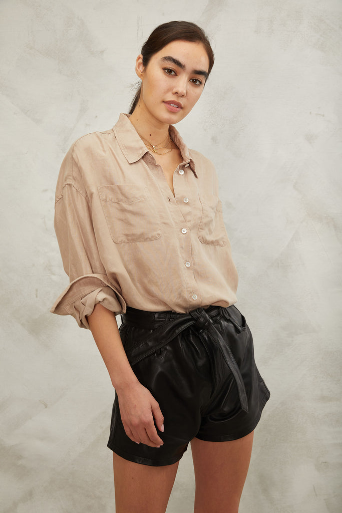 Davie Washed Cupro Button Down in Washed Sepia