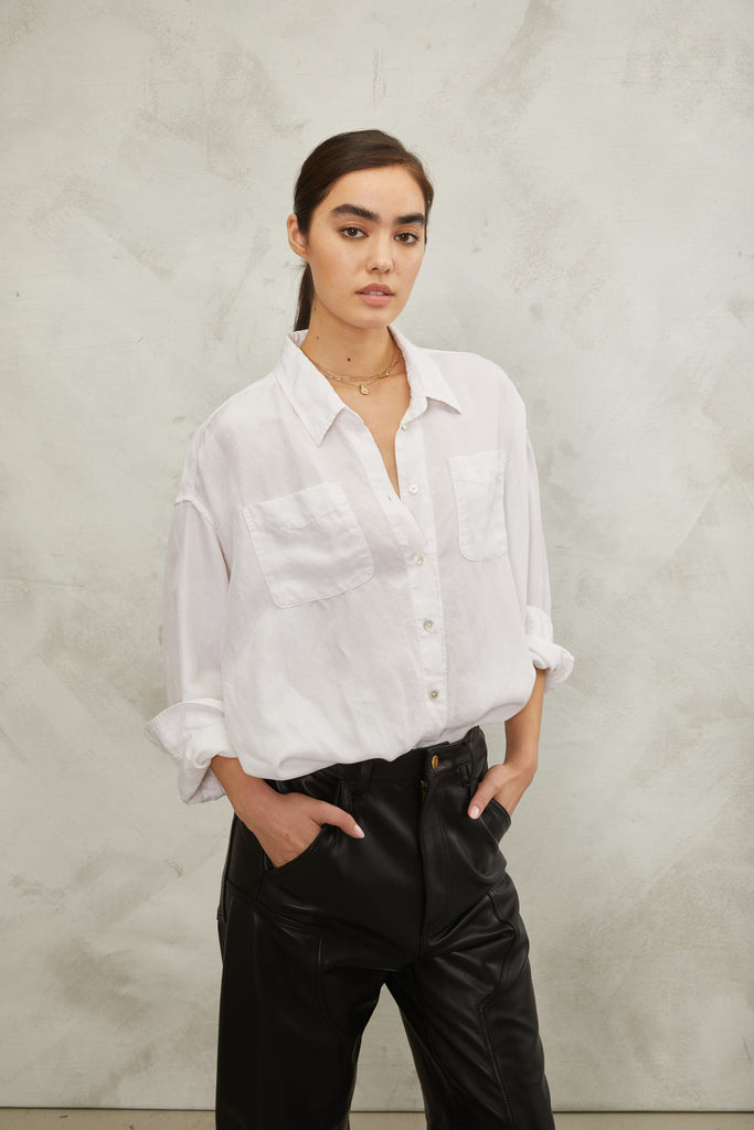 Davie Washed Cupro Button Down in White
