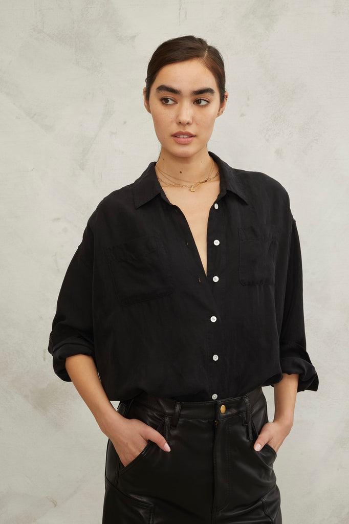 Davie Washed Cupro Button Down in Black