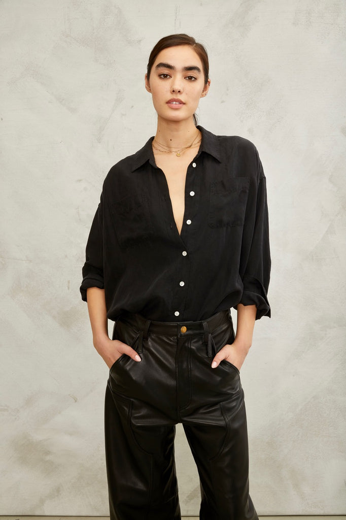 Davie Washed Cupro Button Down in Black