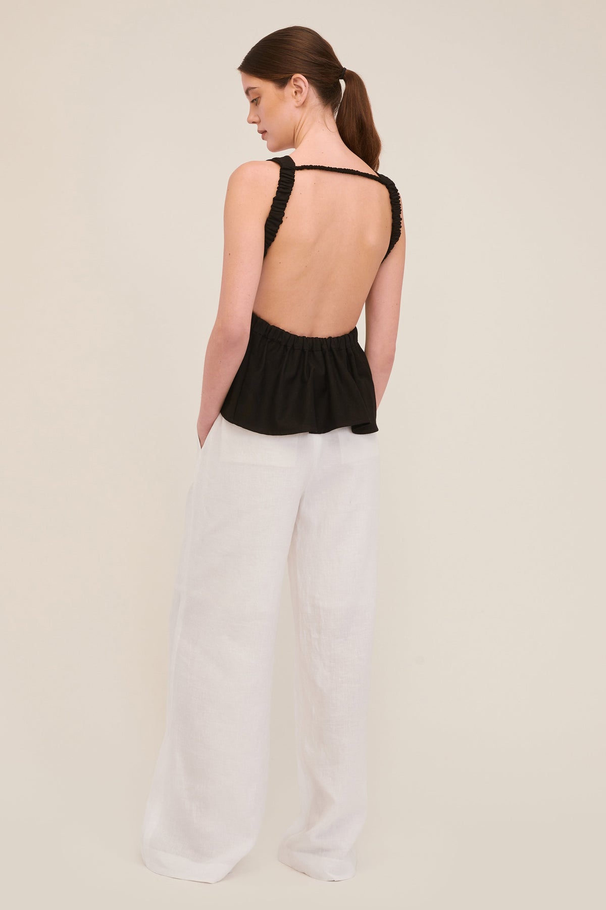 Solea Linen Wide Leg Trouser in White | MARISSA WEBB