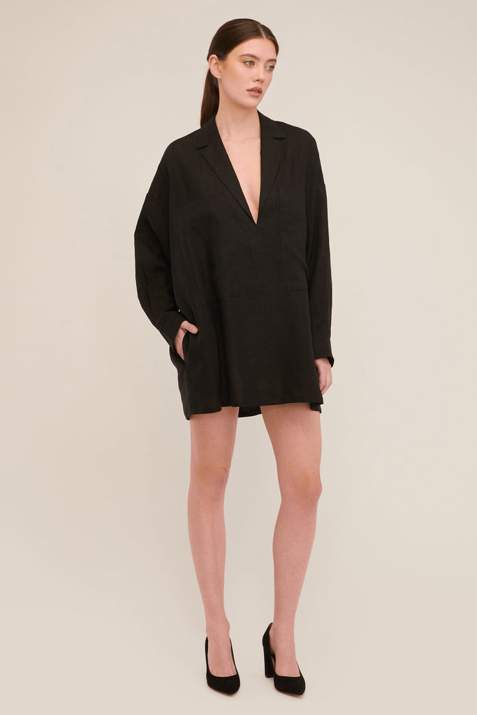 Amanda Blazer Linen Tunic in Black | MARISSA WEBB