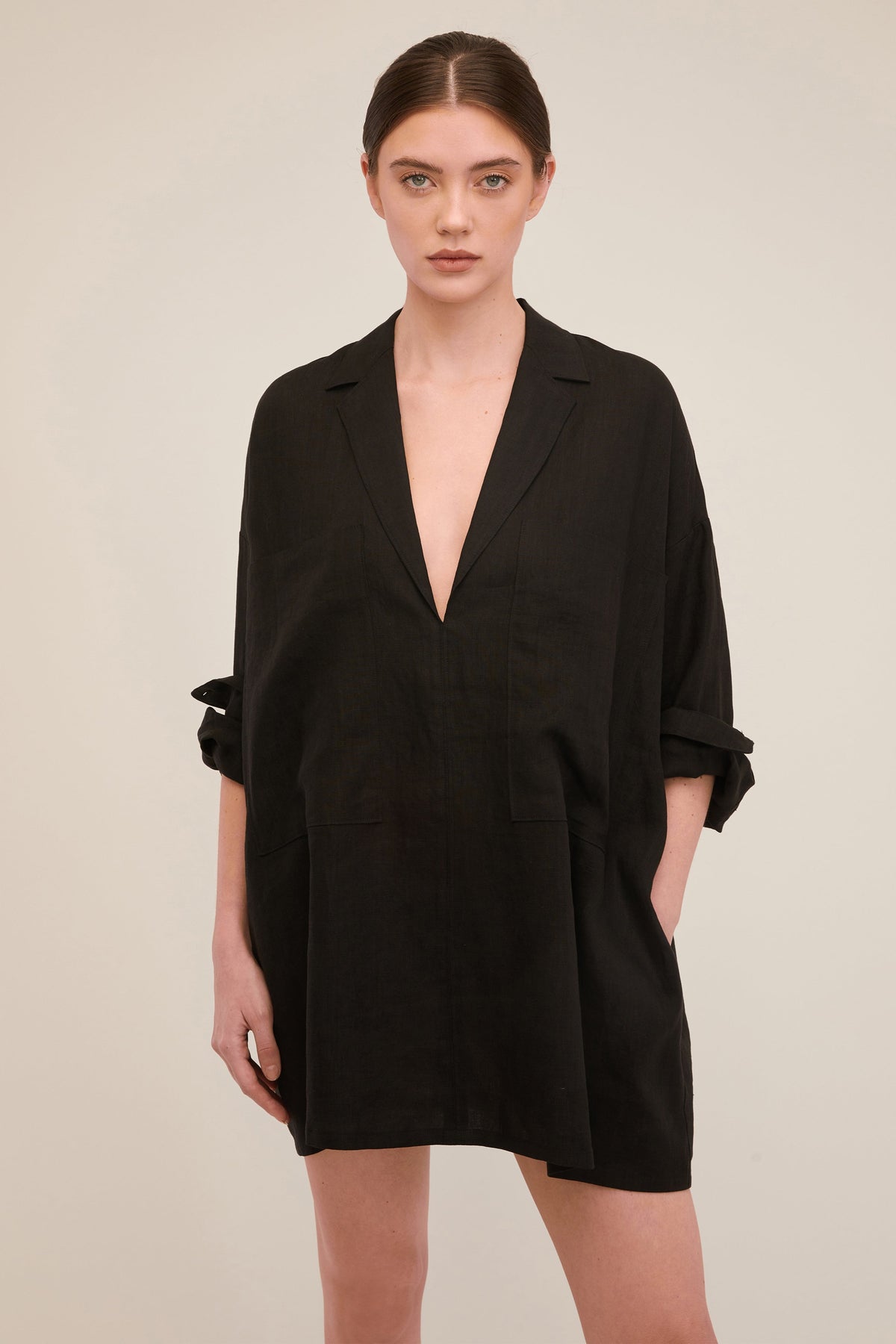 Amanda Blazer Linen Tunic in Black | MARISSA WEBB
