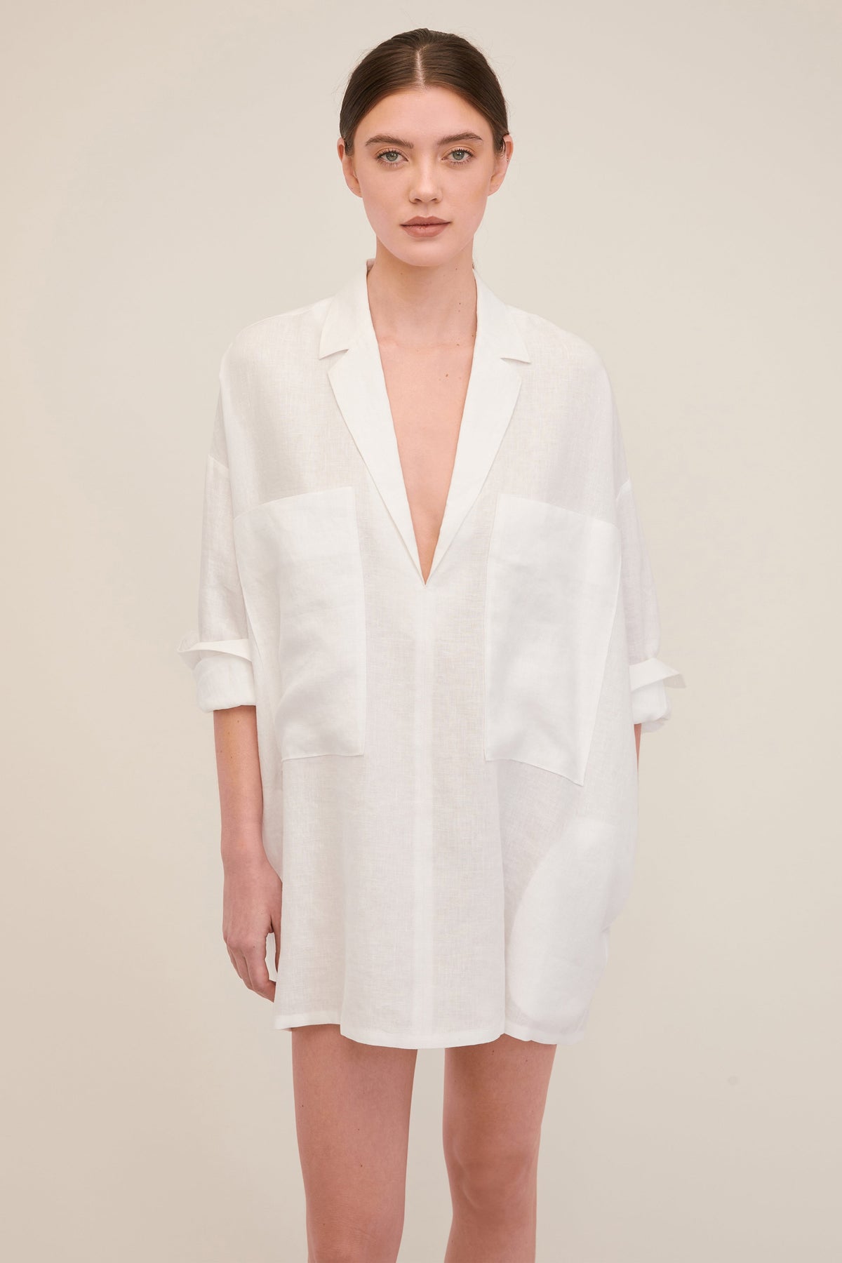 Amanda Blazer Linen Tunic in White | MARISSA WEBB