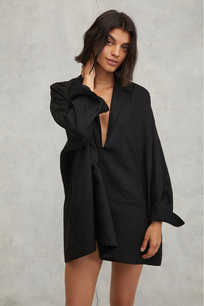 Amanda Blazer Linen Tunic in Black | MARISSA WEBB