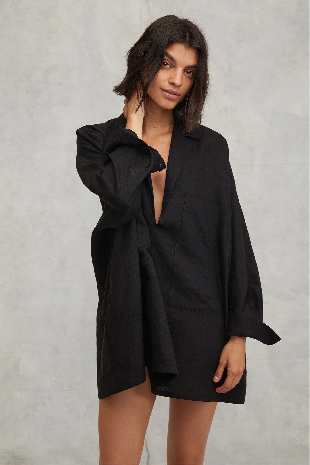 Amanda Blazer Linen Tunic in Black | MARISSA WEBB