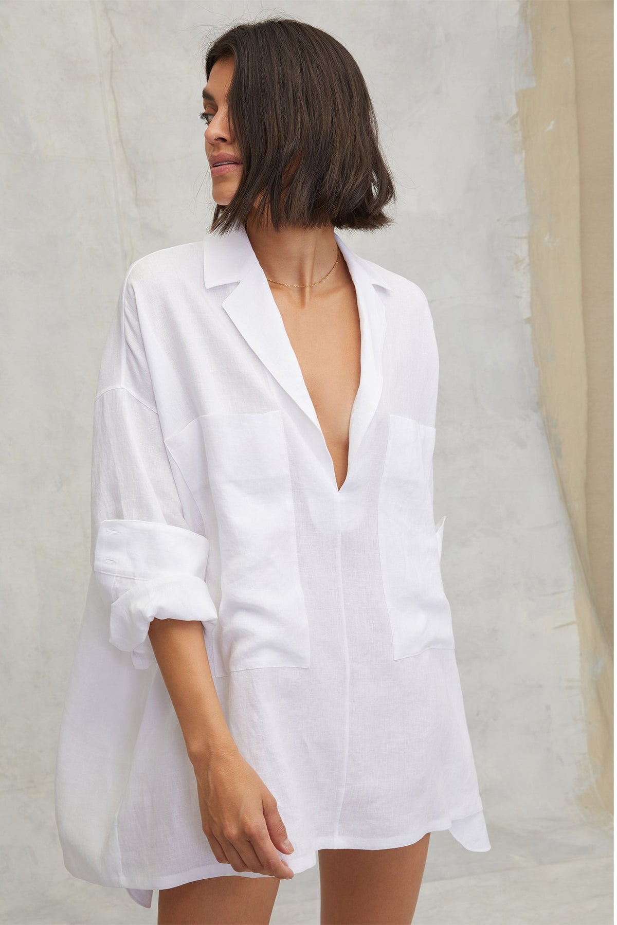 Amanda Blazer Linen Tunic in White | MARISSA WEBB