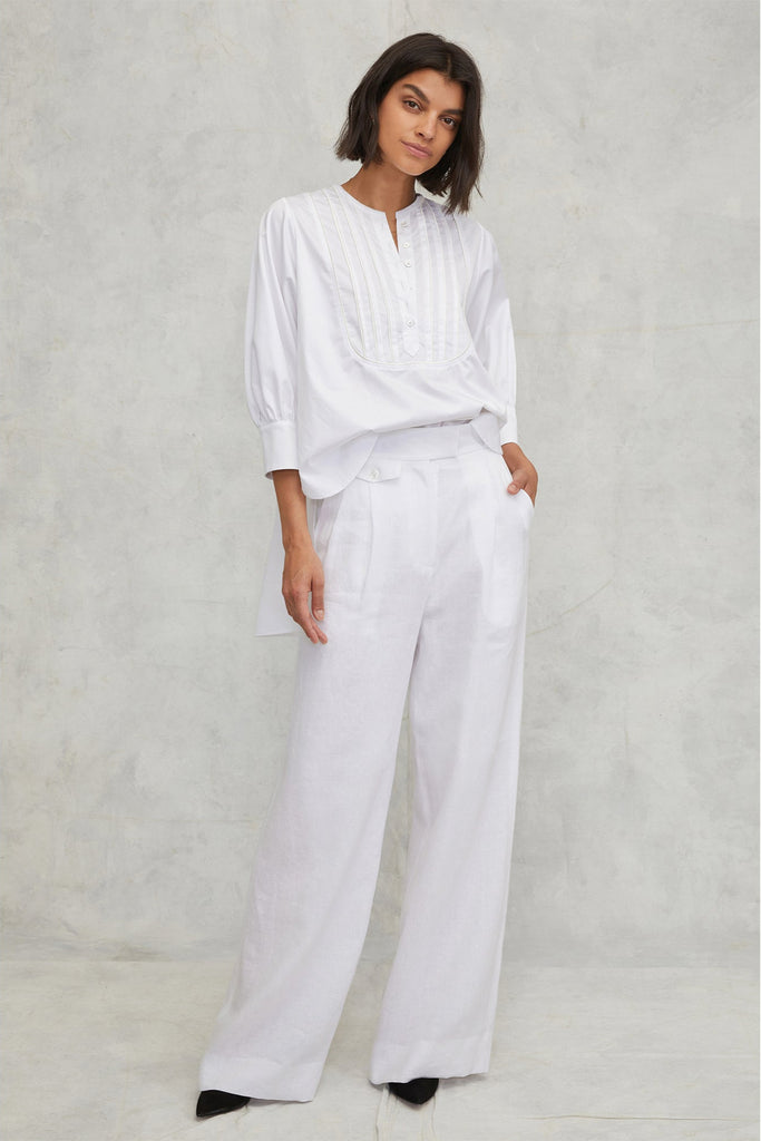 Solea Linen Wide Leg Trouser in White | MARISSA WEBB