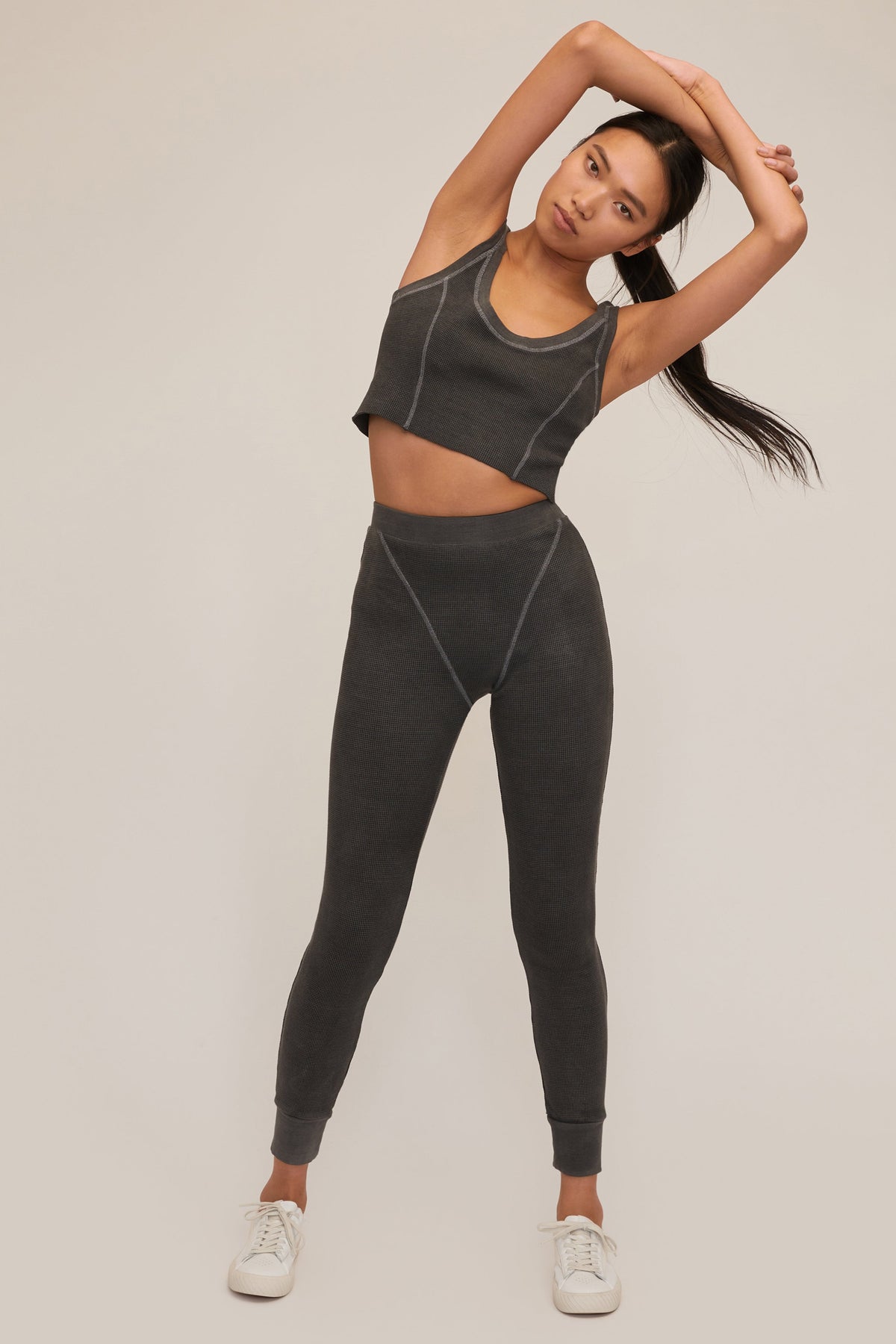 Stretch Waffle Beau Seamed Cropped Tank in Ash | MARISSA WEBB