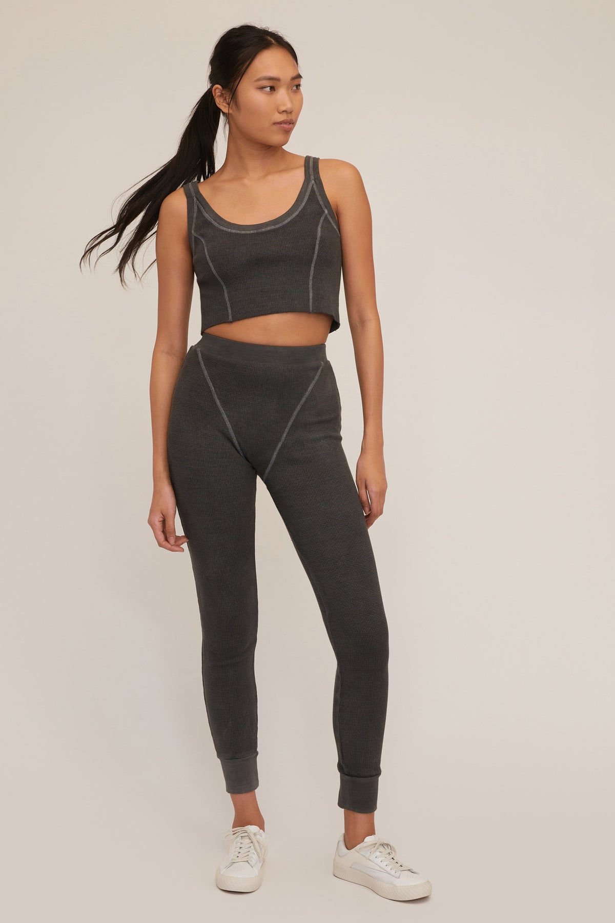 Stretch Waffle Beau Seamed Cropped Tank in Ash | MARISSA WEBB