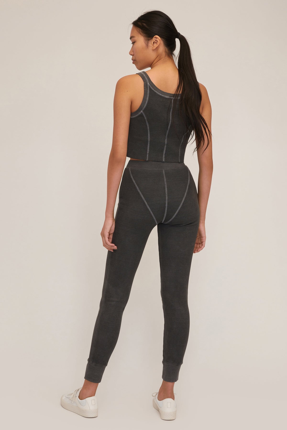 Stretch Waffle Beau Seamed Cropped Tank in Ash | MARISSA WEBB