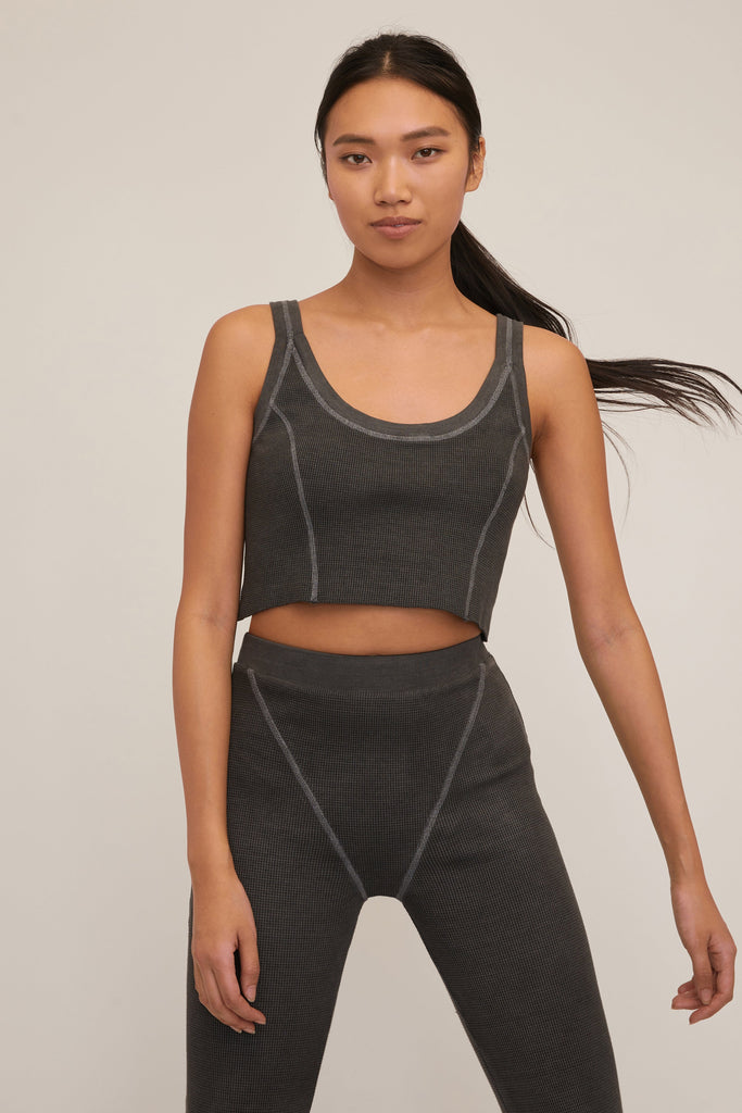 Stretch Waffle Beau Seamed Cropped Tank in Ash | MARISSA WEBB